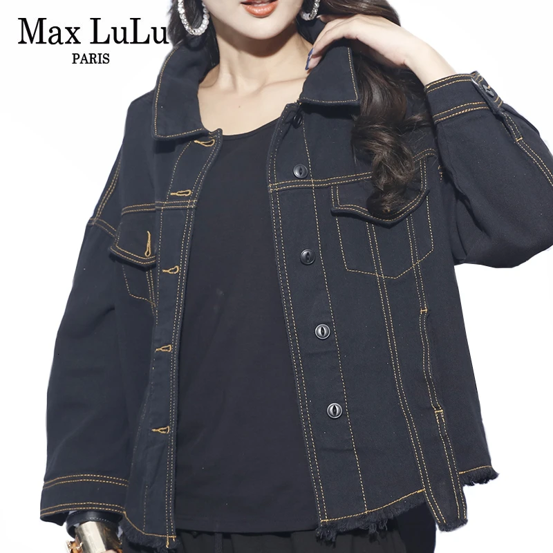 Max LuLu Весна Новая мода Корейская женская одежда для байкеров женские свободные черные куртки винтажные джинсовые пальто размера плюс уличная одежда