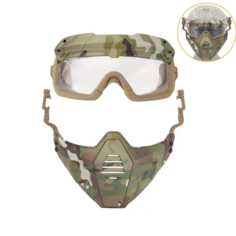 Маска для страйкбола, для игры в стрельбу, маска+ очки, камуфляжная, половина лица, защитная Нижняя маска, для взрослых, дышащая, тактическая, Сетчатая Маска, очки