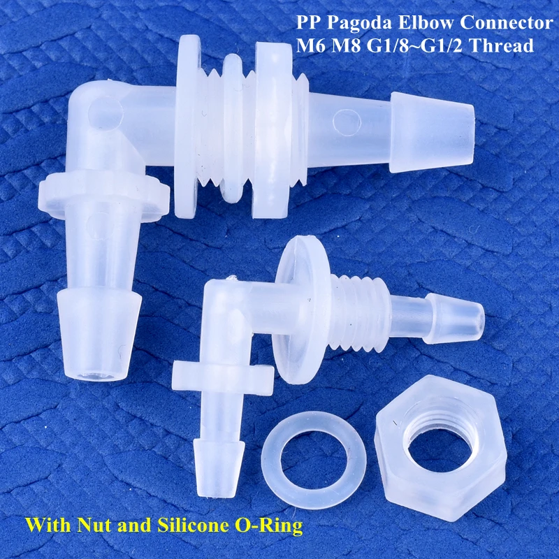 

5~200pcs M6~G1/2 To 2.4-11.1mm PP Pagoda Elbow Connector + Nut Silicone O-Ring Watering Irrigation Aquarium Fish Tank Hose Joint