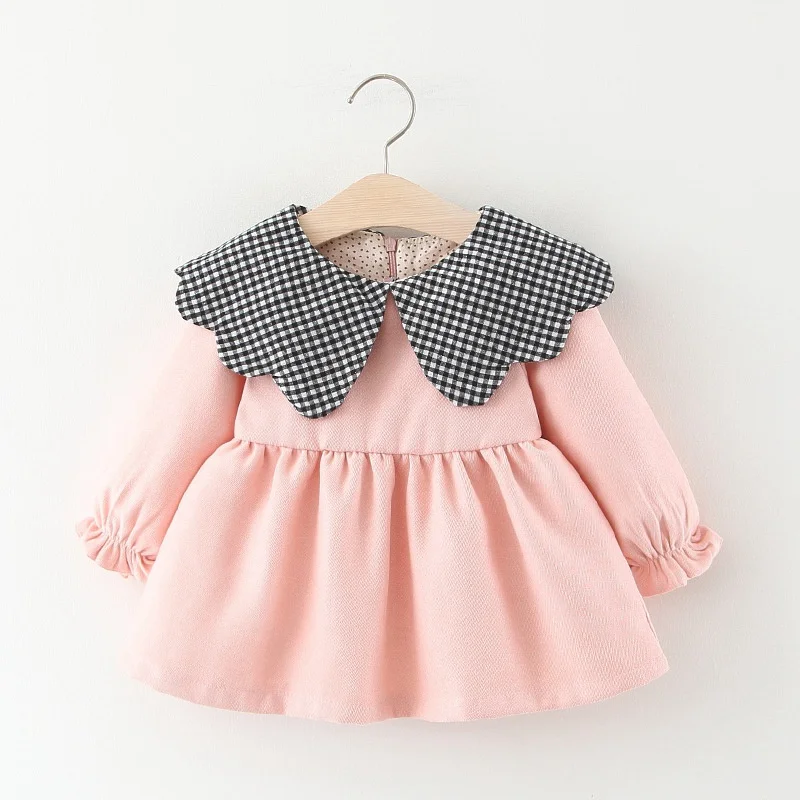 Winter Princess Dress Long Sleeve Velvet Dress Autumn Girls Baby Kids Children Plaided Lapel Collar Dresses Vestidos S10040
