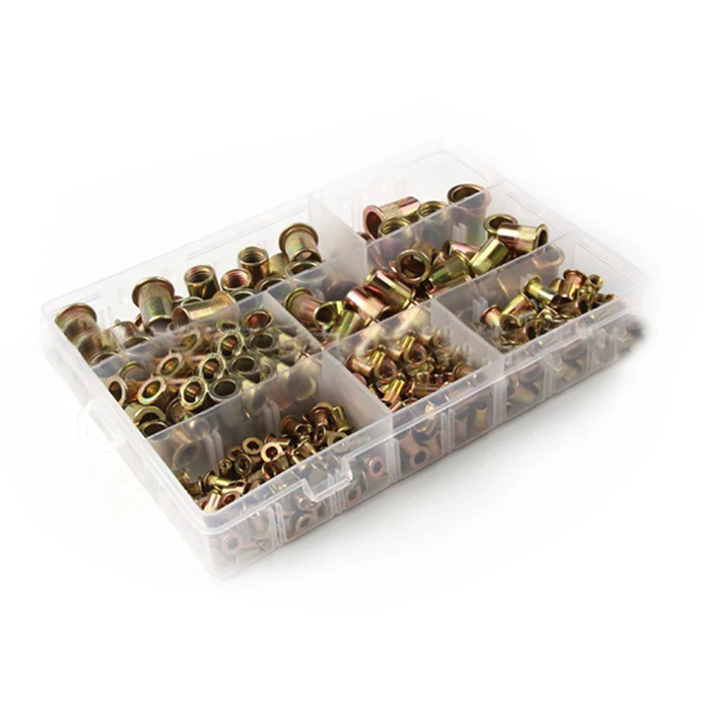 

300PCS/Set Nut Zinc Plated Flat Head Threaded Insert Nut Kit Steel Rivet Nut Metric and Imperial Combination