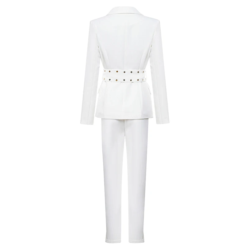 Beateen женские белые пуговицы формальный элегантный Блейзер брюки костюмы 2 шт костюм наборы Новая мода