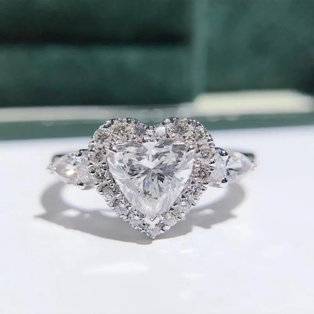 1.0ct сердце огранка настоящий бриллиант с грушевидной огранкой обручальное& обручальное кольцо с бриллиантом Solitaire цельное подлинное 18 к белое золото для женщин
