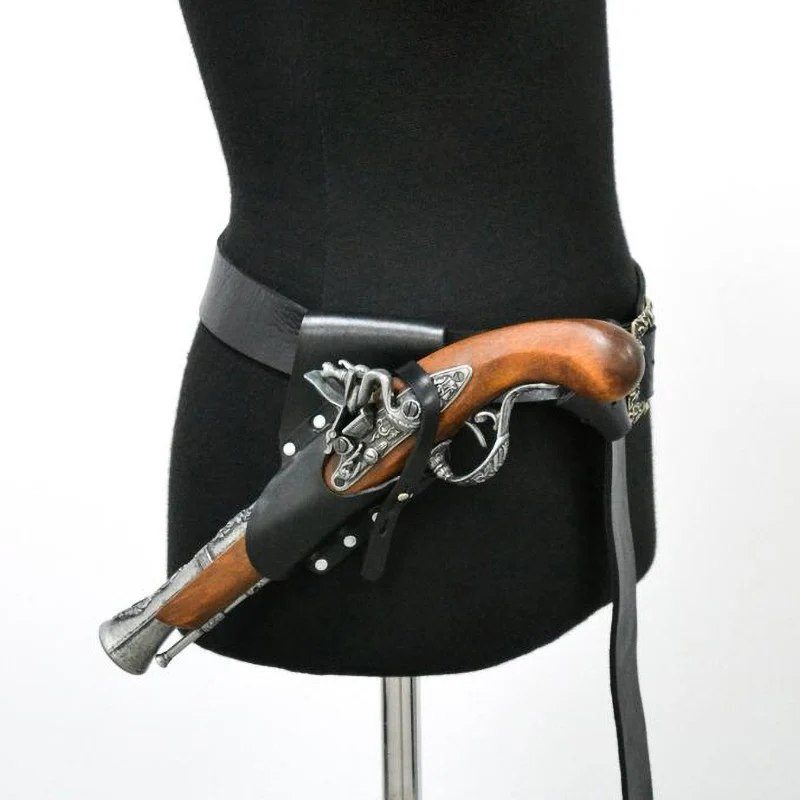 Renaissance Pirate Leather Belt Flintlock Holster Pistol Firearm Gun Holder for Men Women LARP Cosplay