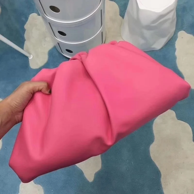 Ins натуральная коровья кожа облачная сумка мягкая мятая пельмень сумка через плечо роскошные сумки женские Дизайнерские клатчи Голубое озеро - Цвет: pink