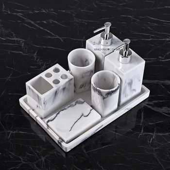 

Home Bathroom Decoration Accessories Toothbrush Holder Toothpaste Dispenser Soap Dish Marble Tray Retro Resin Bathroom Products
