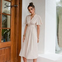 Simplee Chic polka dot botton a-line dress women Bell sleeve high waist maxi dress elegant Office lady dresses spring summer2021 2