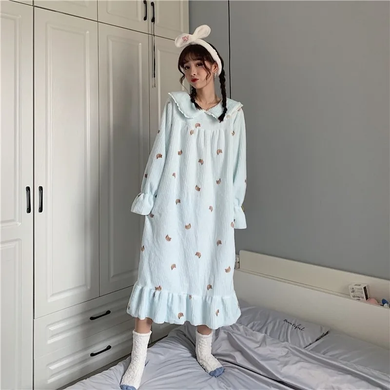 Ночные рубашки для женщин Kawaii ночная рубашка с длинным рукавом удобная женская одежда для сна плотная Домашняя одежда Повседневная зимняя шикарная