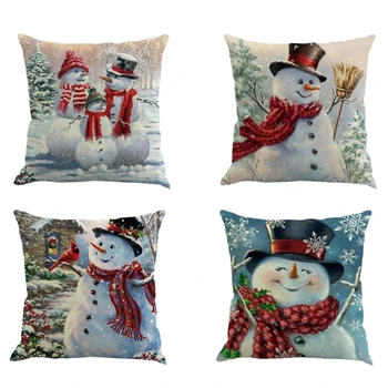 

4pcs Happy Christmas Pillow Cover Decorative Cotton Linen Sofa Pillow Case Cushion Cover Pumpkin Ghosts Pillowcases Home Decor C