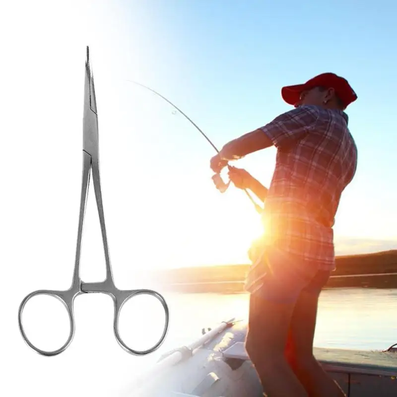 

Stainless Steel Fishing Scissors Fish Hook Bait Pliers Line Cutter Remover Curved Tip Clamps Fishing Locking Forceps Accessories