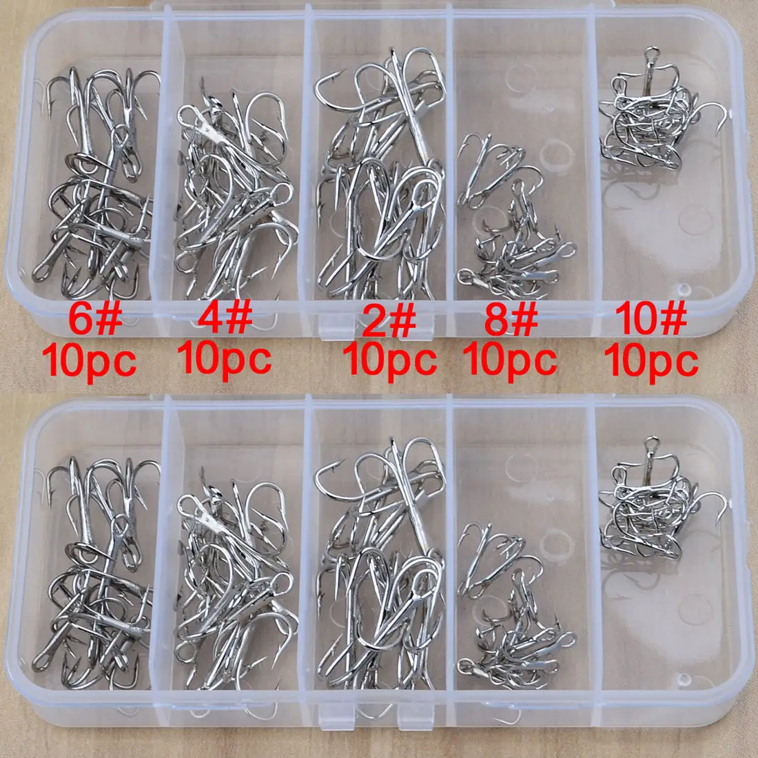 50pcs/Box Fishing Hook Antirust Treble Hooks Tackle Carbon Steel Lure