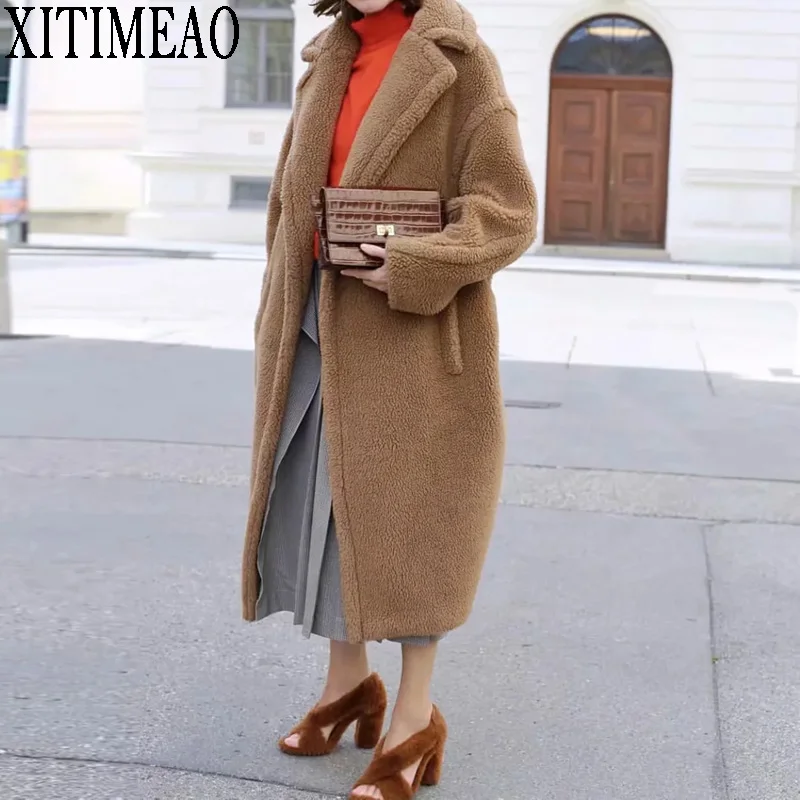 Abrigo de piel de imitación de conejo para mujer, abrigo largo de piel de tapeta holgada, abrigo grueso y cálido de talla grande, abrigos de felpa para invierno