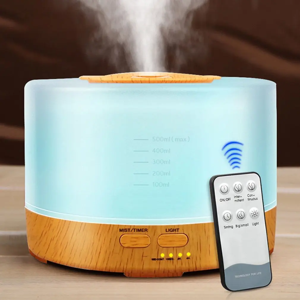 

500ML LED Air Humidifier Ultrasonic wood grain Essential Oil Diffuser aromatherapy mist maker 24V Remote Control Steam US Plug