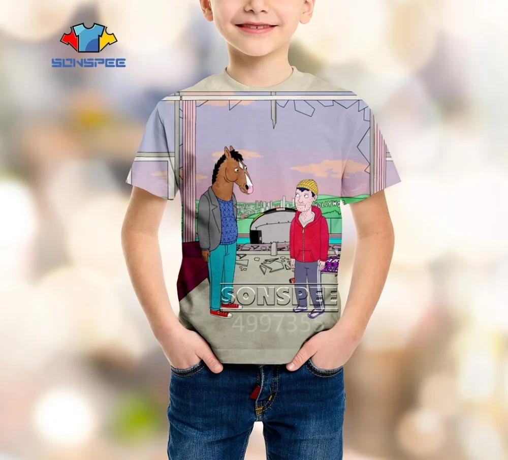 SONSPEE BoJack Horseman Harajuku boys girls teens Fashion T-shirt Casual Cartoon 3D Printed short sleeve top tees pullover A569