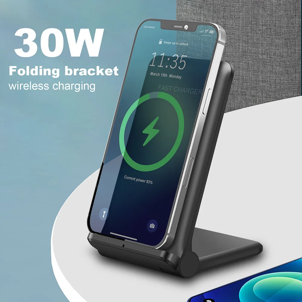 FDGAO 30W Qi Wireless Charger Stand For iPhone 13 12 11 Pro MAX XR X 8 Samsung S10 S20 S21 Foldable Fast Charging Phone Holder apple charging pad