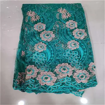 

2019 gold Latest African green Lace Fabric stones Tulle Lace Fabric With Beads High Quality African Nigerian Wedding Fabric