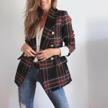 

2019 new Vintage Plaid Lapel Women Long Sleeve Button Winter Casual Cardigan Coat Jacket