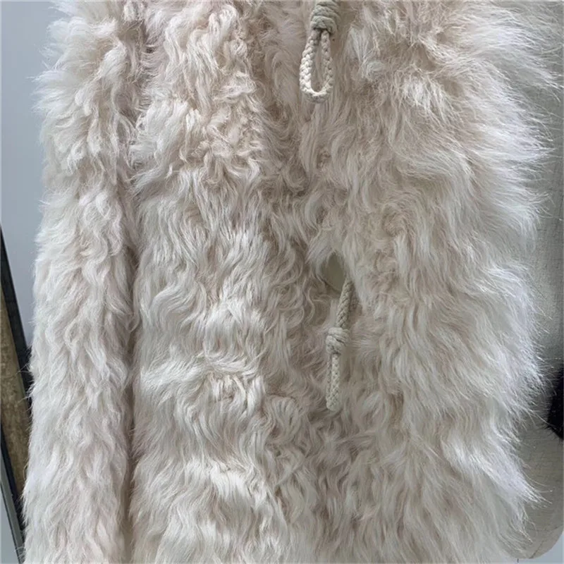 Abrigos mujer invierno Натуральная Овечья шерсть шуба с роговой пряжкой Натуральная Овечья подкладка женские зимние куртки