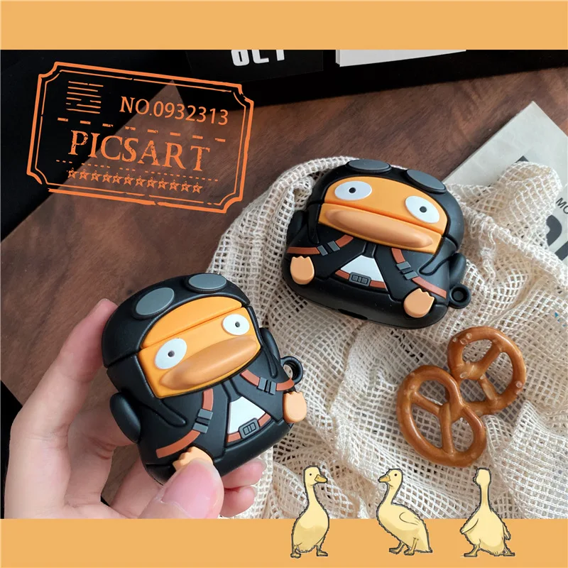 

For Air pod Case Cartoon Black Duck Soft Silicone Protection Cover For Apple Airpods Pro Wireless Charging Case with Keychain