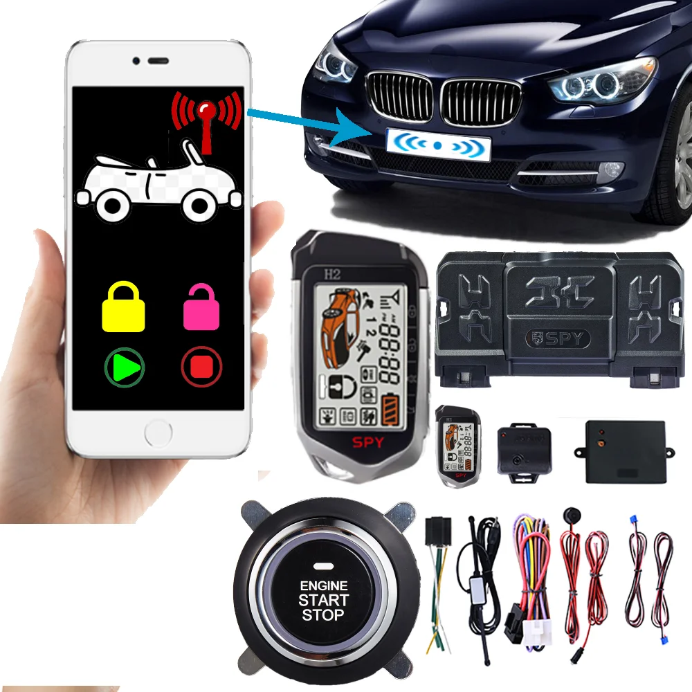 Germany Spy Bluetooth APP Two Way Car Alarm System Engine Start 2 LCD Remote Push Button PKE Security Keyless Entry 862