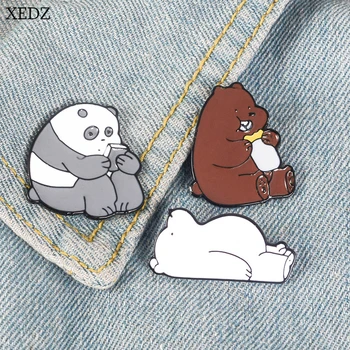 

XEDZ New three little bear animal cartoon brooch cute grizzly bear panda ice bear denim backpack pendant kawaii brooch children