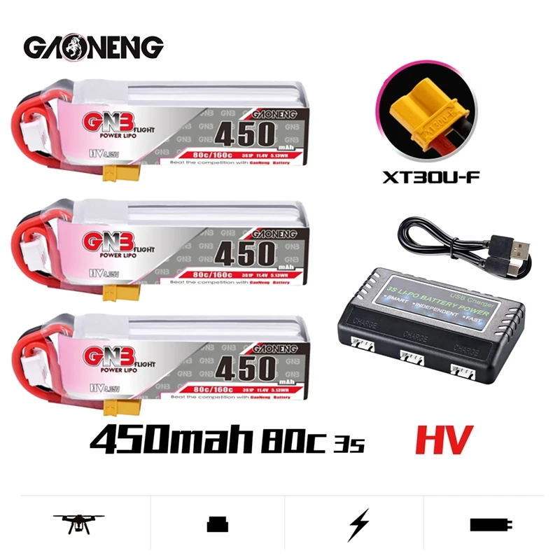 Литий-полимерный аккумулятор GNB 11 4 в 450 мАч 80C/160C HV 3S + зарядное устройство с вилкой