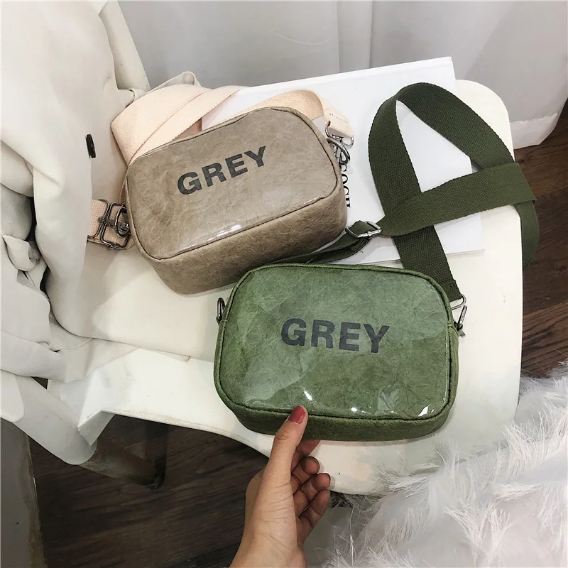 

2019 Korean version of bright transparent women's bagHong Kong Wind Girl Single Shoulder Casual Canvas Messenger Bag