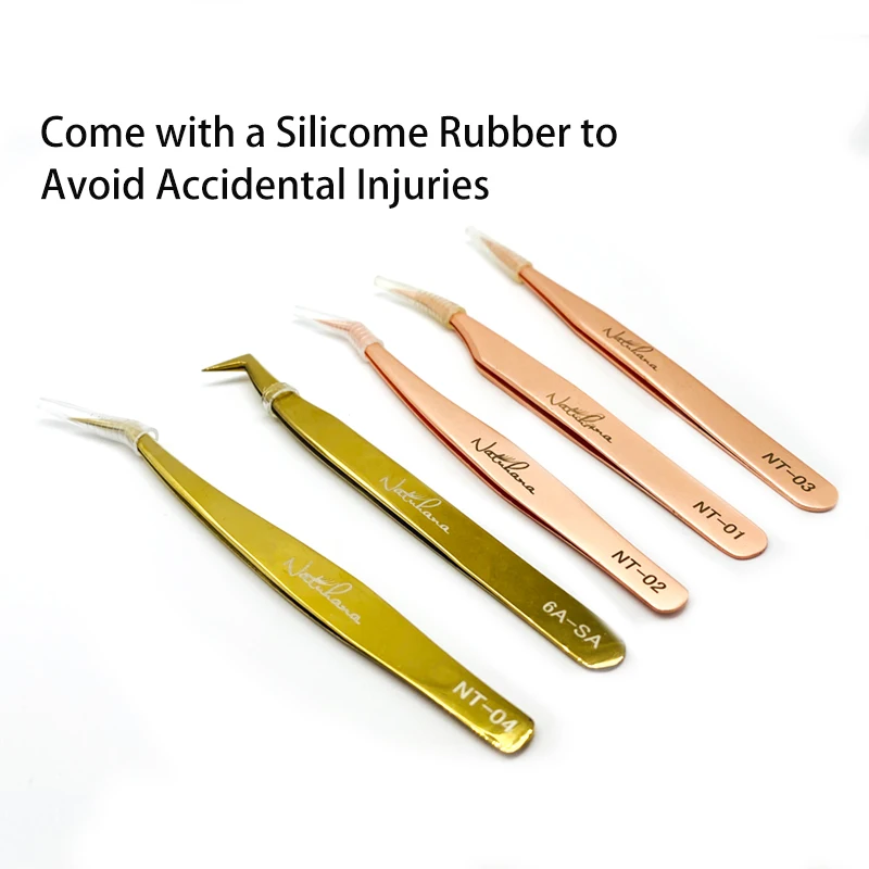Anti-Static Eyelash Extension Tweezer Gold Stainless Steel Eyelashes Tweezers Professional for Volume Fan Makeup Tools