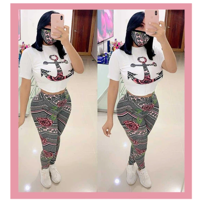 Floral Print Vintage Women's Tracksuit 2020 White Summer Sexy Outfits Plus Size Two Piece Sets Joggers Femme Fitness Clothing |