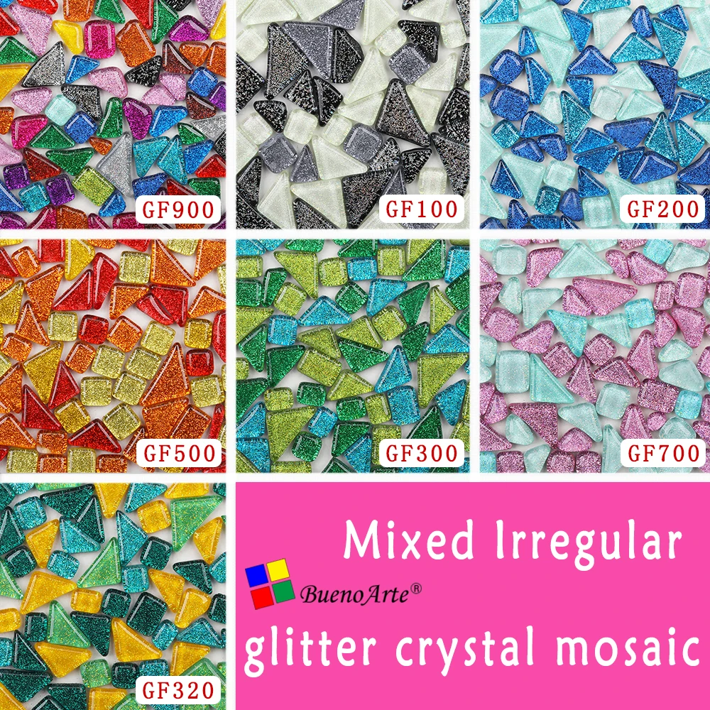 200g/450g Mixed Color Glitter Glass Mosaic Tiles for Kids Handmade DIY Craft 