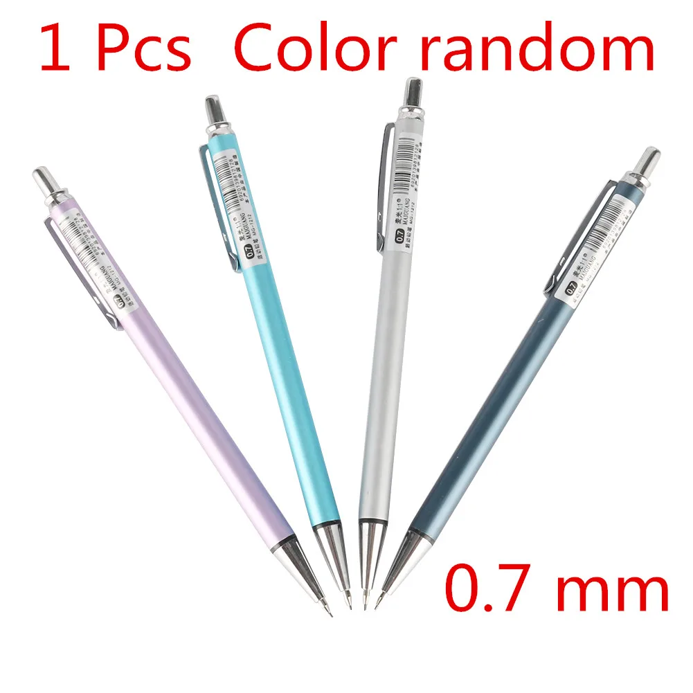 Металлический механический карандаш, 0,5 мм, 0,7 мм, 2B, заправка, черный/цветной, для школы, для письма, автоматический карандаш, для рисования, Прокладочные карандаши - Цвет: 1 Pcs  Color random