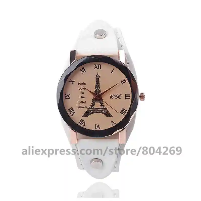 CCQ Rose Gold Vintage Leather Tower Bracelet Watch Antique Bronze Dial Women Wrist Watch Quartz Black Watch Relojes Mujer 920020 - Цвет: white