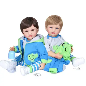 

Full Body Silicone Bebe Doll Reborn Boy Has Two Color Hair Baby Birthday Gift Bath Toy Flexible Soft Touch Xmas Gift