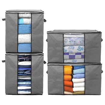 

4 Piece High-Capacity Storage Bag for Clothes, Sheets, Quilts, Blanket Storage Bag with Transparent Windows, Foldable, Heavy-Dut
