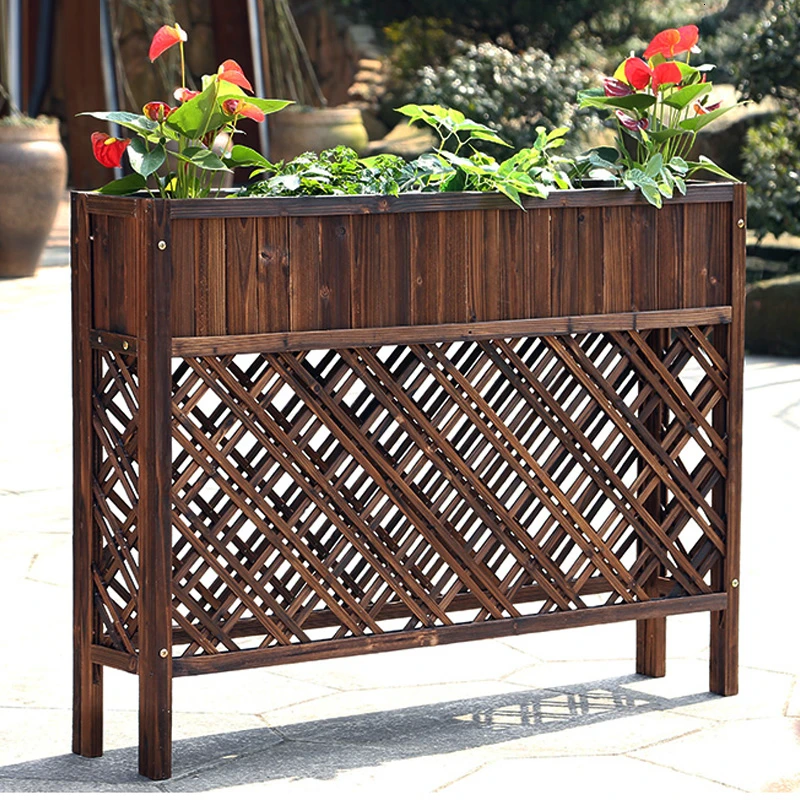 

Flower Groove Solid Wood Courtyard Anticorrosive Wooden Grid Column Enclosure Flower Box Outdoor Balcony Flowerpot Frame