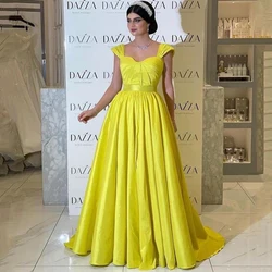 Eightale Sexy Prom Dresses Sweetheart A-Line Evening Dress Yellow Cap Sleeve Backless Floor Length Cocktail Party Gown Plus Size