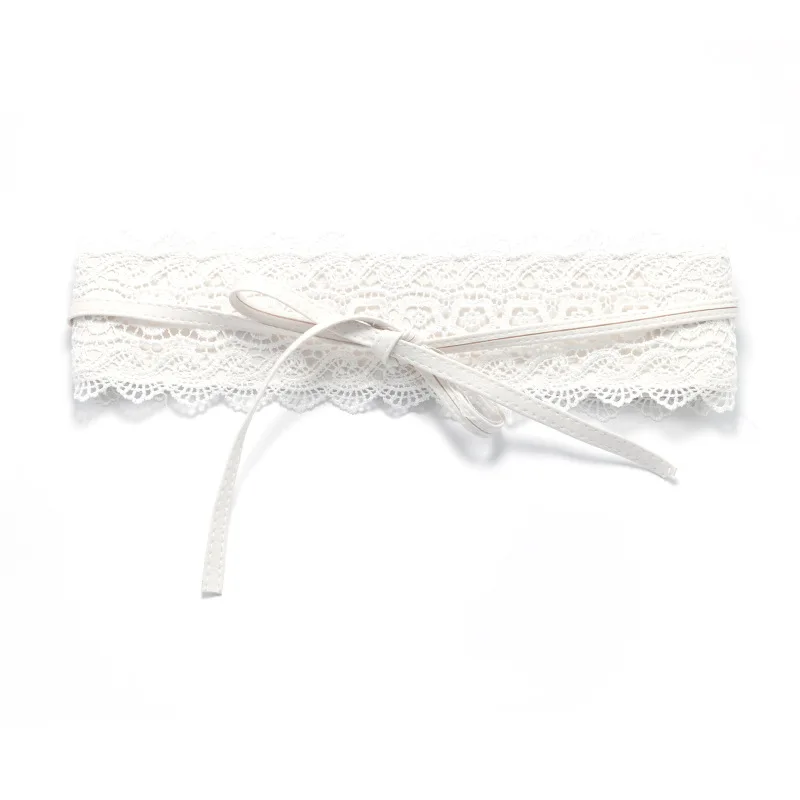 White Black White Wide Corset Lace Belt Female Self Tie Obi Cinch Waistband Belts for Women Wedding Dress Waist Strap 220cm - Color: White