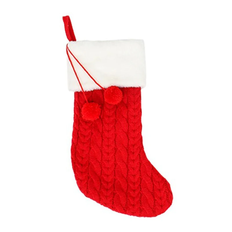 Red Christmas Stocking Ornaments Knitted Wool Thick Socks Hotel Home Christmas Socks New Year Gifts for Kids Xmas Tree Ornament - Цвет: Red