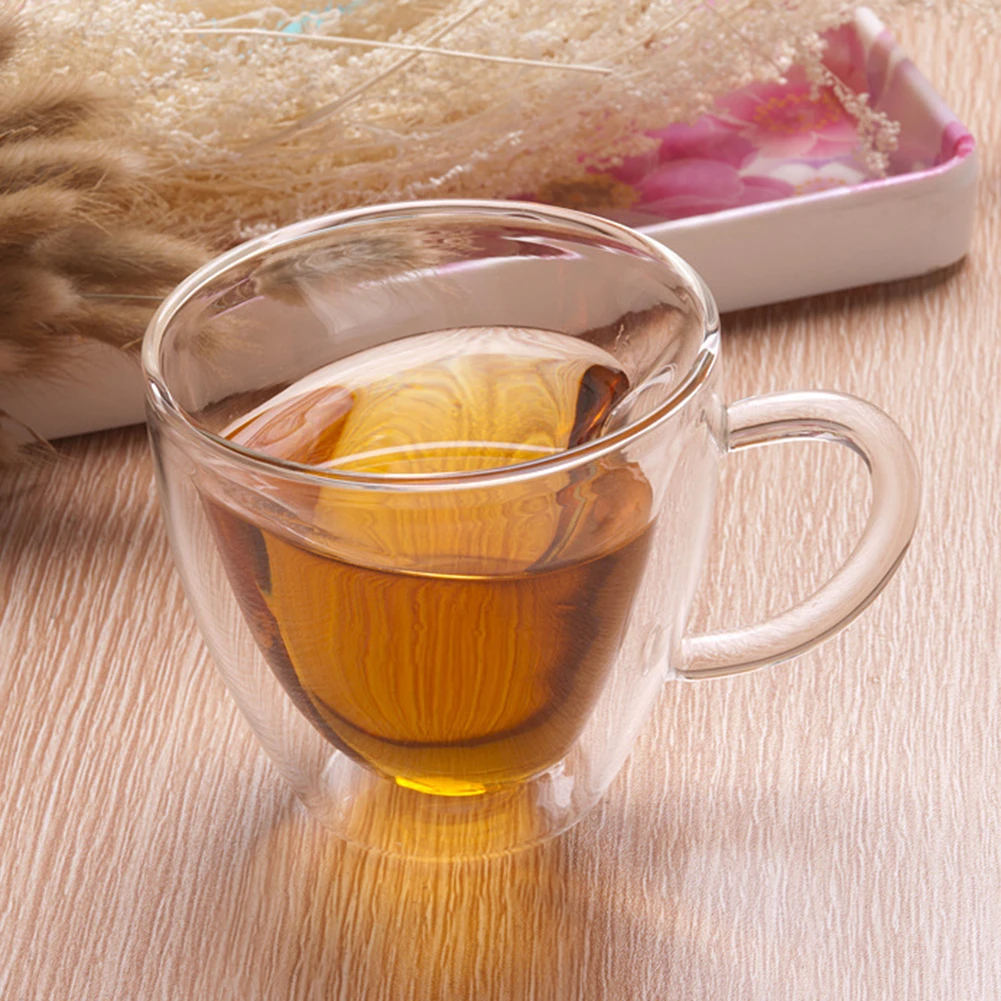 180/240ml Double Wall Love Heart Handle Coffee Tea Heat Cold Resistant harmless High Borosilicate Glass Insulation Cup