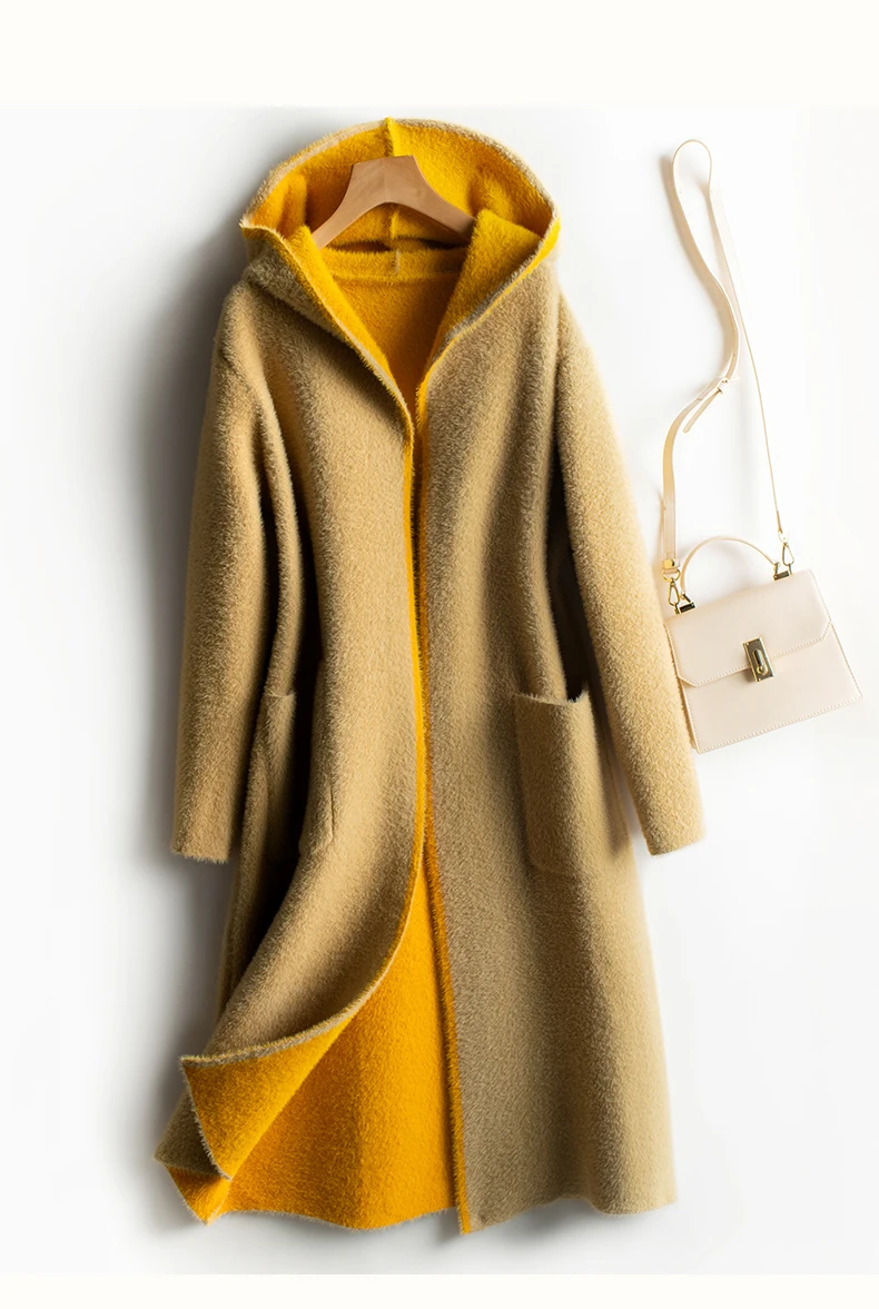 

Autumn and winter water jacket jacket female long hooded wool gold velvet double-sided long-sleeved coat female large size coat