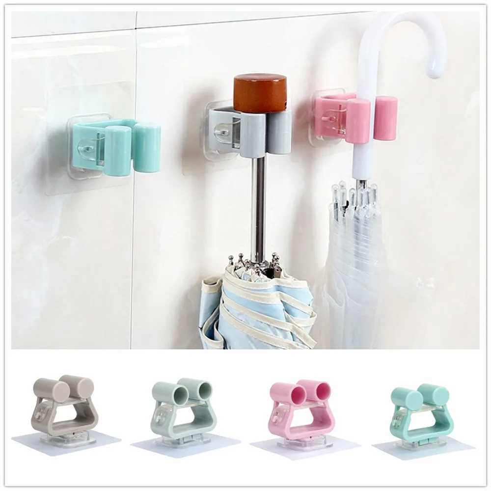

1PC Durable Wall Mounted Mop Umbrella Holder Brush Broom Hanger Storage Hook Racks Bathroom Kitchen Tool 4 Color