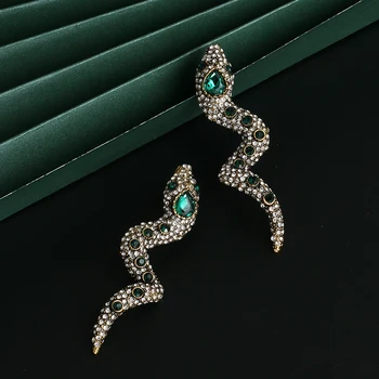 

JUJIA Punk Long Snake Earrings For Women Statement Jewelry European Green Crystal Women Drop Earrings Girl Gifts