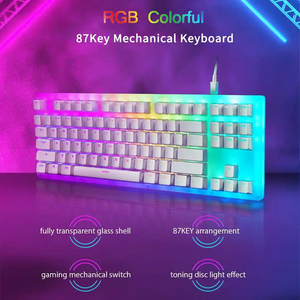 

K87 87 Keys RGB Mechanical Keyboard Hot Swappable Type-C USB 3.1 Wired RGB Backlight Gaming Mechanical Keyboards DIY Switch
