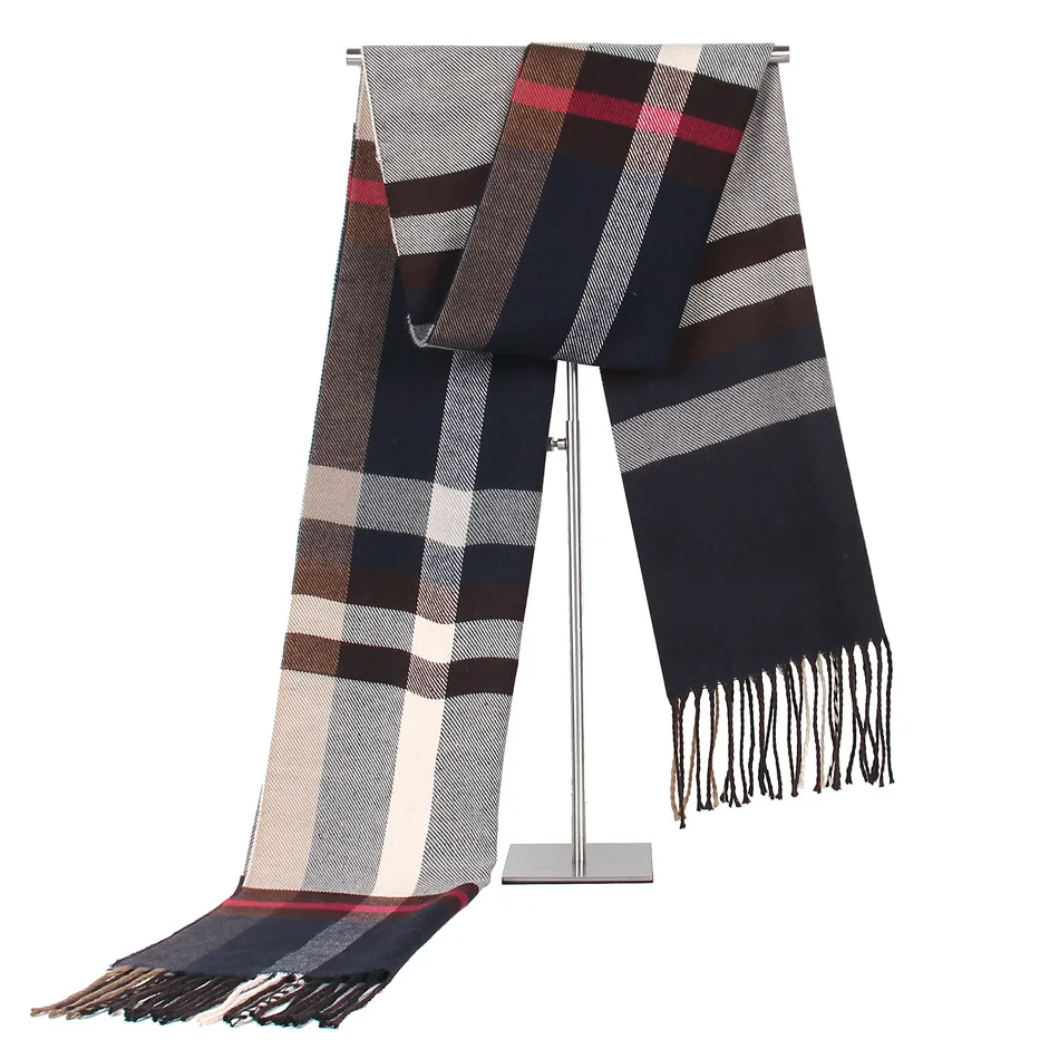 

AliExpress autumn and winter new plaid color block warm men's scarf middle-aged cashmere tassel scarf