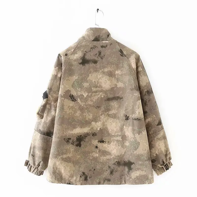 

Western Style WOMEN'S Dress 2019 Spring And Autumn New Style Loose-Fit Drawstring Camouflage Jacket Women's