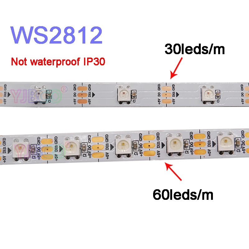 1 м/2 м/3 м/4 м/5 м WS2812B Smart pixel) Светодиодная лента с usb-питанием; 30/60/144 пикселей/светодиодов/m; WS2812 IC; IP30/IP65/IP67, светодиодная лента DC5V
