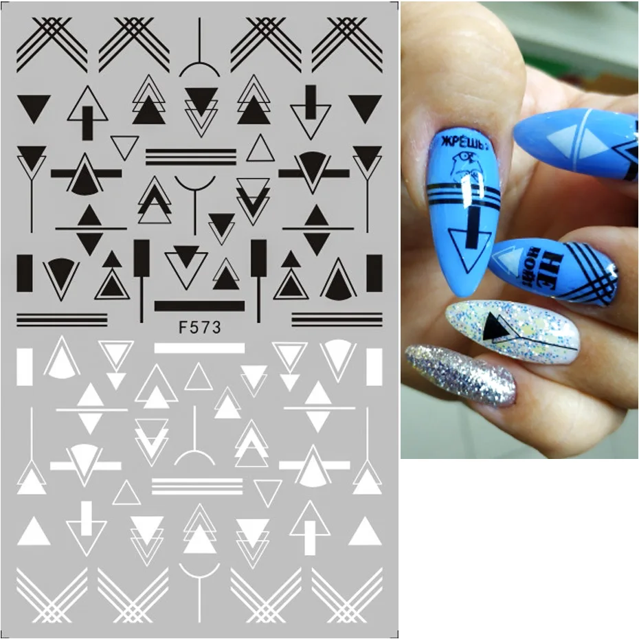 1 шт черно-белые стикеры 3D на ногти Nail Art слайдеры цветы Мандала лист геометрический клей наклейки для ногтей Фольга Дизайн маникюрный TRF564-573