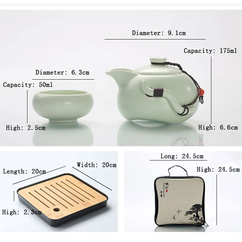 Портативный китайский чайный набор для путешествий, чайный набор кунг-фу, керамический чайный горшок, фарфоровый чайный сервиз, Gaiwan, чашки для чайной церемонии с сумкой для путешествий