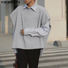 

Stylish New Men Solid All-match Simple Vests Wild Warm Round Neck INCERUN Hot Sale Comeforable Hedging Shawl Cloak Jackets S-5XL
