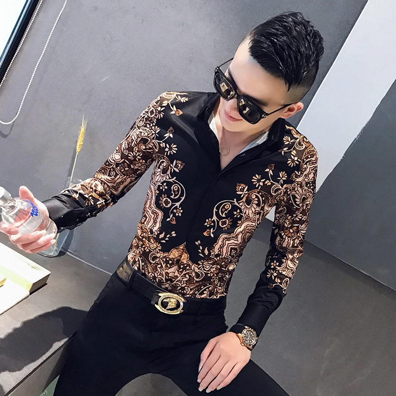 Стильные мужские рубашки с цветочным узором на выпускной, смокинг Camisa Masculina, высококачественные мужские рубашки с длинным рукавом, новинка, повседневная приталенная рубашка, платье